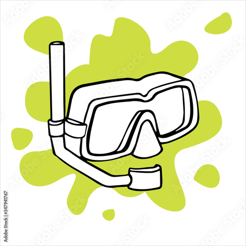  Doodles sketch illustration swimming mask. Simple flat illustration of swimming equipment 