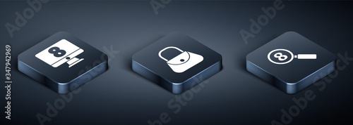 Set Isometric 8 March on monitore, Search 8 March and Handbag icon