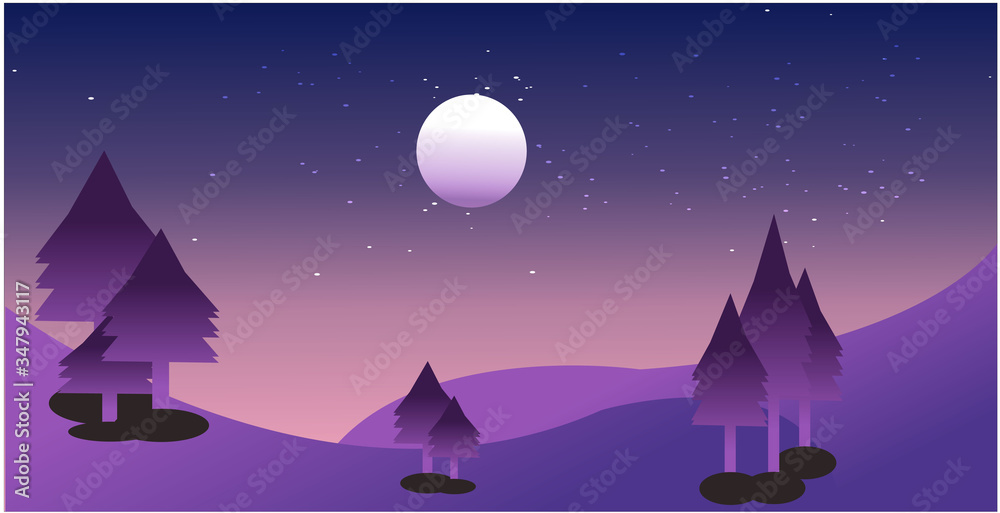 Fototapeta premium Night view with moon and stars. vector illustrator