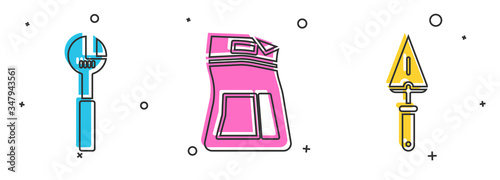 Set Adjustable wrench, Cement bag and Trowel icon