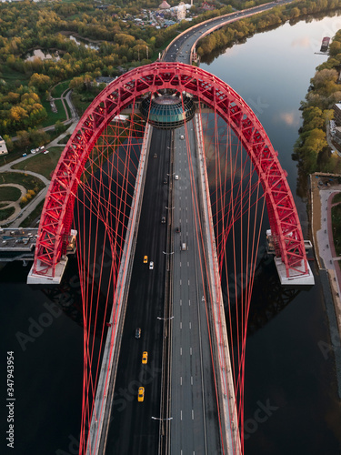 Aerial view of Zhivopisniy bridge at sunset, Moscow, Russia © Andrew Bayda