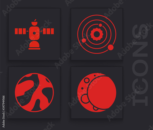 Set Moon, Satellite, Solar system and Planet icon