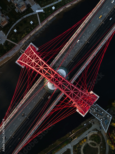 Aerial view of Zhivopisniy bridge at sunset, Moscow, Russia photo