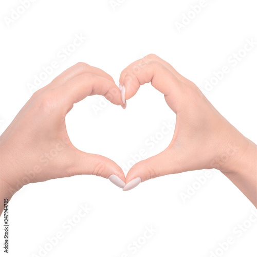 women hands folded in a heart isolated