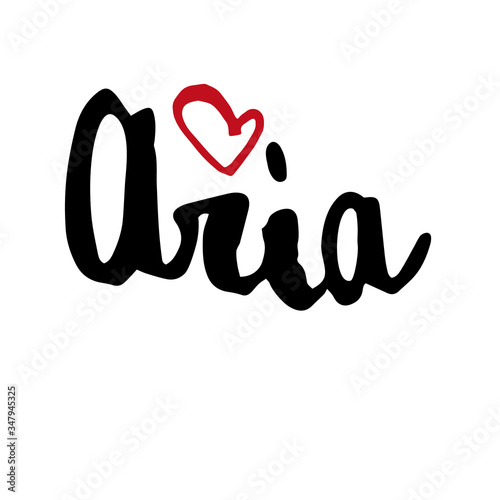 Female name drawn by brush. Hand drawn vector girl name Aria.