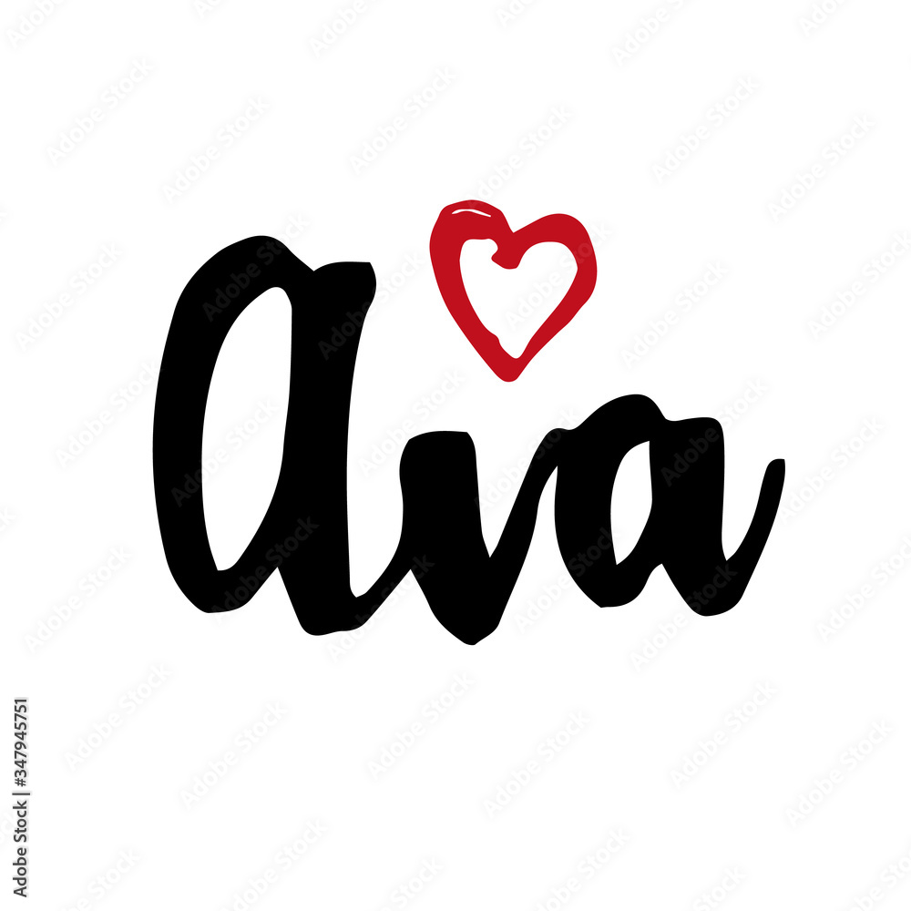 Female name drawn by brush. Hand drawn vector girl name Ava. Female name drawn by brush. Hand drawn vector girl name Ava.