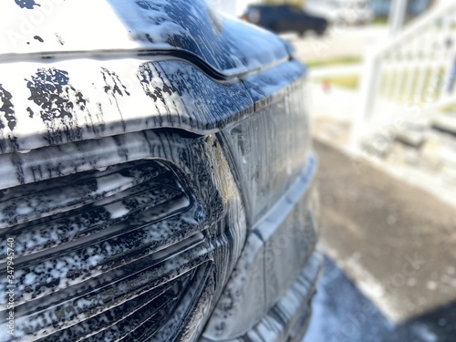 A truck with soapy suds
