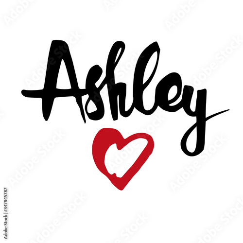 Female name drawn by brush. Hand drawn vector girl name Ashley.