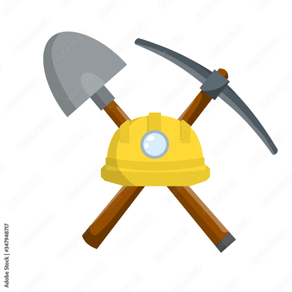 Pick and shovel. Miner and digger tool. Items for extraction of