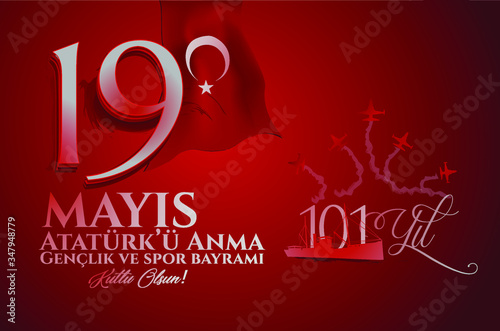 19 May Commemoration of Ataturk, Youth and Sports Day 101st year. (English: O Turkish Youth, 19 May Commemoration of Ataturk, Youth and Sports Day) photo