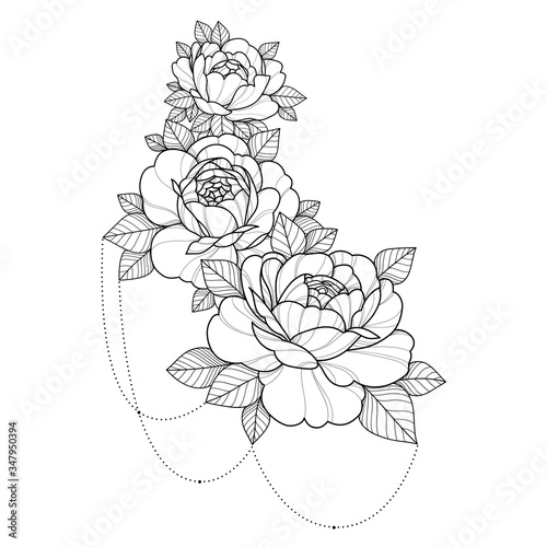 Hand drawing flowers for greeting card, invitation, Henna drawing and tattoo template. Vector illustration