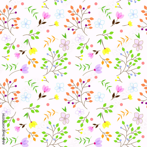 seamless pattern, floral background with blueberry branches, berries and flowers