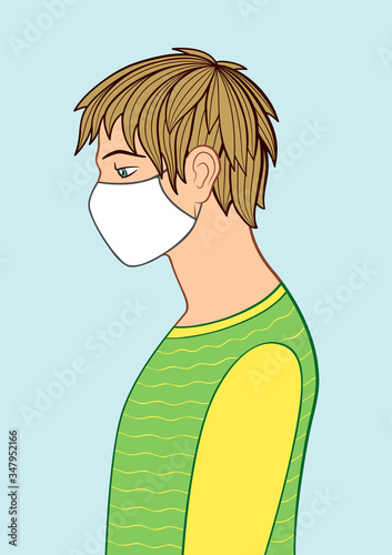 Man wearing medical mask for virus protection. Vector illustration