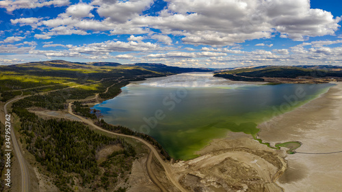 Birds eye view of a tailings impoundment, Highland Valley copper mine between Ashcroft and Logan Lake, British Columbia