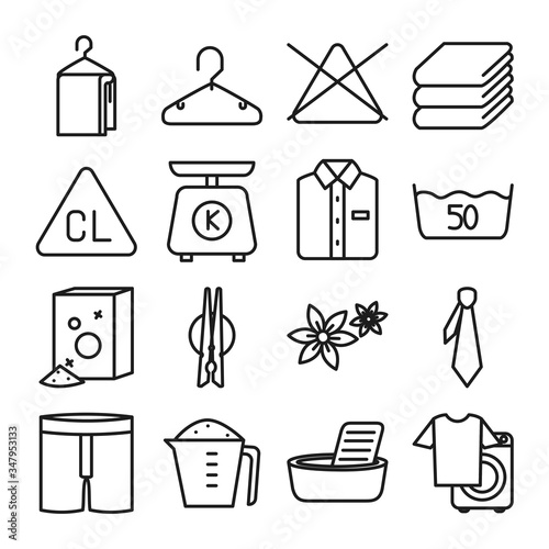 clothing hangers and Textile care icon set, line style
