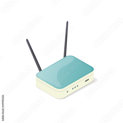 isometric modem. router device. wireless internet. flat vector illustration. isolated on white background