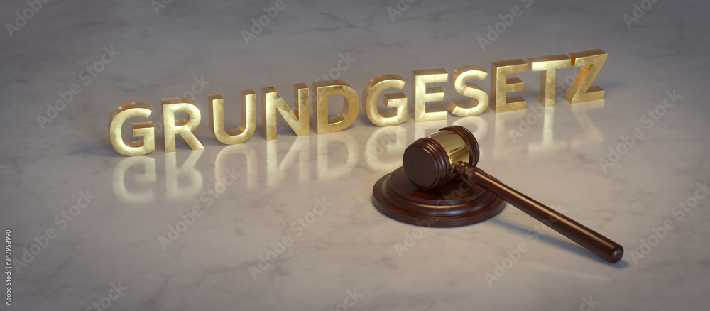 Hammer aus Holz vor goldenem Schriftzug Grundgesetz Stock Illustration ...