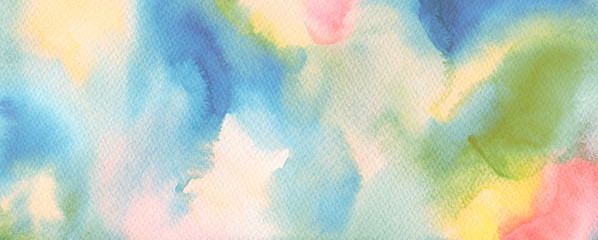 Watercolor blot painting. Canvas texture horizontal abstract background.