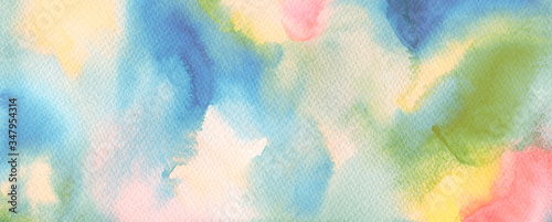 Watercolor blot painting. Canvas texture horizontal abstract background.