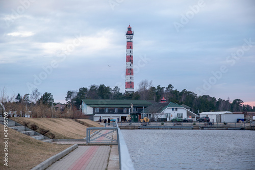 View of the lighthouse. Osinovets lighthouse on Lake Ladoga in Russia. photo