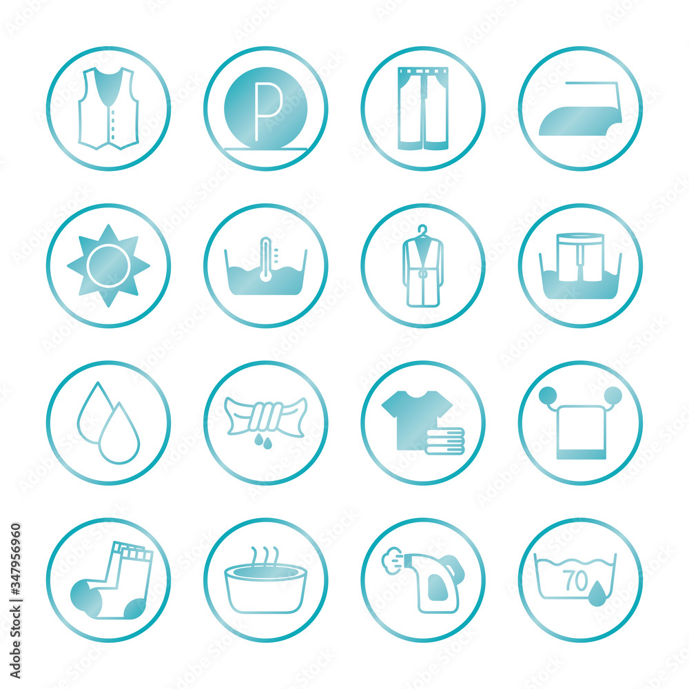 water drops and textile care symbols icon set, gradient style water drops and textile care symbols icon set, gradient style