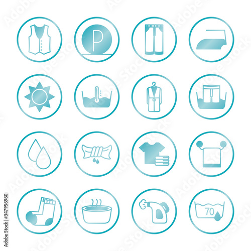 water drops and textile care symbols icon set  gradient style