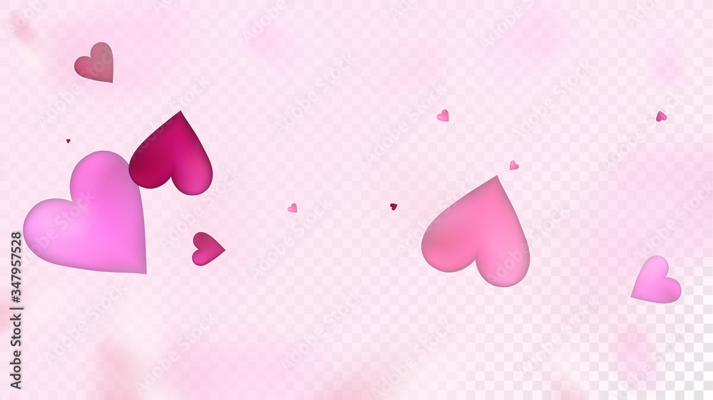 Realistic Hearts Vector Confetti. Valentines Day Tender Pattern. Rich VIP Gift, Birthday Card, Poster Background Valentines Day Decoration with Falling Down Hearts Confetti. Beautiful Pink Frame