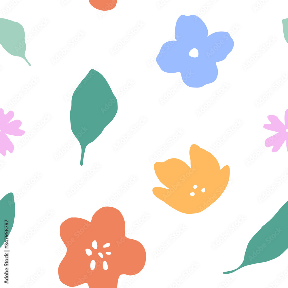 Abstract plants seamless pattern. Floral design for wallpaper, paper, textile. Colorful leaves and flowers background. Minimalist floral background Abstract plants seamless pattern. Floral design for wallpaper, paper, textile. Colorful leaves and flowers background. Minimalist floral background