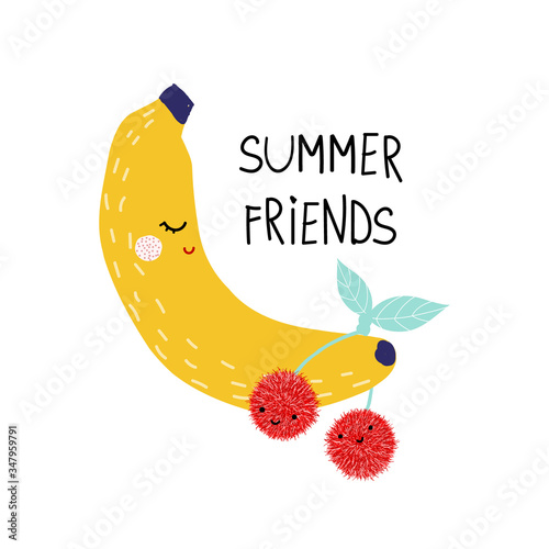 Funny summer print with quote. Childish graphic. Vector hand drawn illustration.