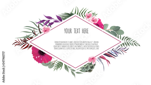 Vector illustration of a beautiful floral frame with geometric frame