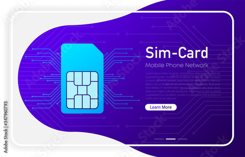 Mobile phone network logo sim card on browser window and gradient abstract background. Vector