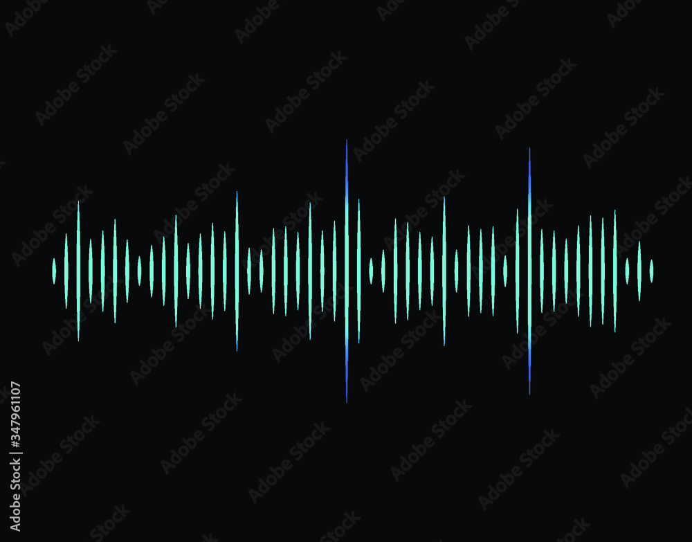 Frequency of the blue sound wave on a black background. Neon. Music waves. Stock vector illustration.