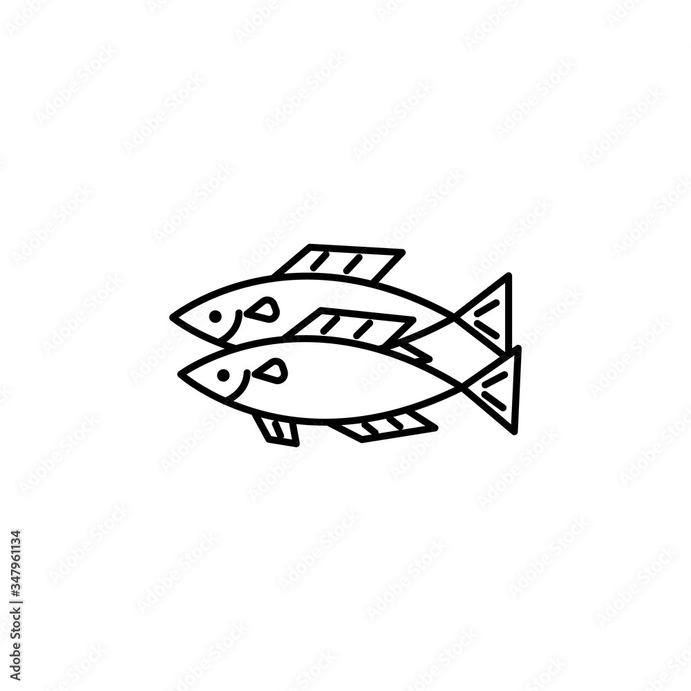 fat fish line illustration icon on white background