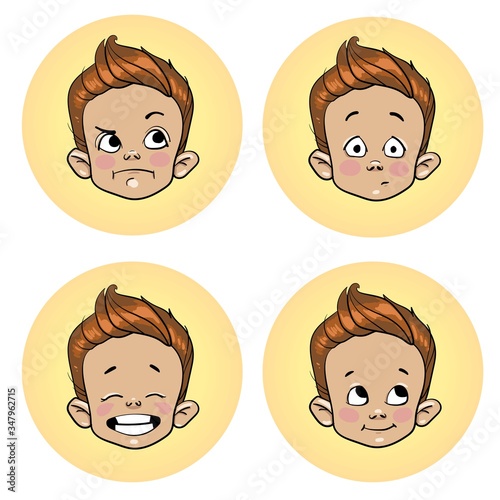  child with emotions, screensavers for avatars. Vector illustration isolated on white background.
