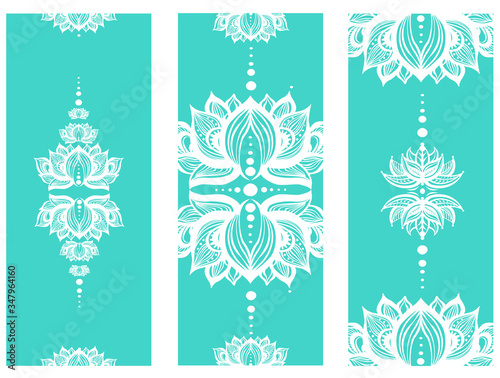 Vertical banner with lotuses Yoga mat design set.