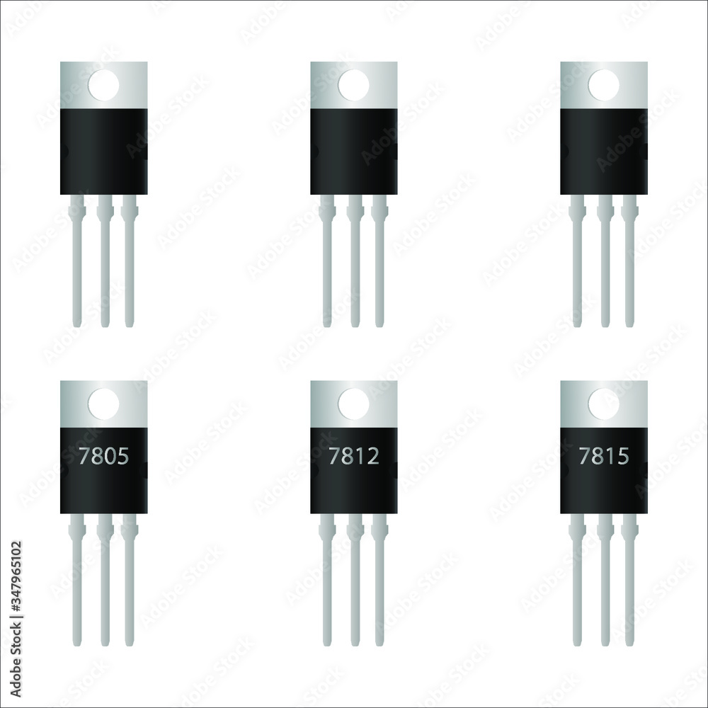 Realistic set voltage stabilizer in the TO220 case with 5, 12 and 15