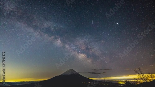 富士山と青木ヶ原樹海上空の天の川、精進湖パノラマ台、標高約1300mより photo