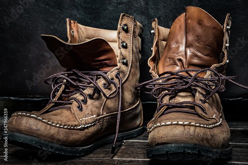 Old worn leather boots