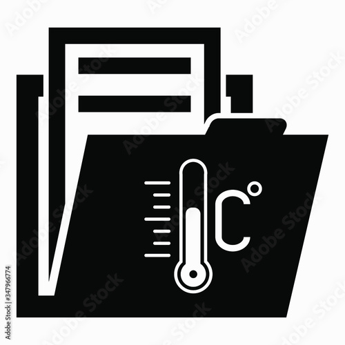 Folder and thermometer icon. Weather station. Technical documentation on temperature. Archive of weather values. Vector icon