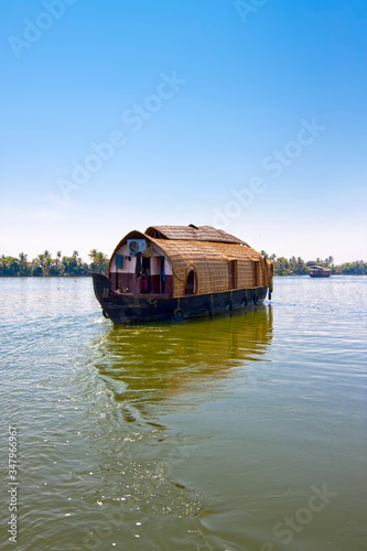 Houseboat on Kerala backwaters in Alleppey, India..