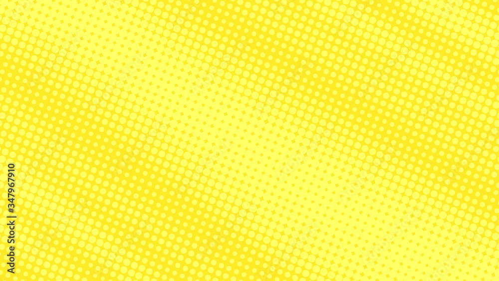 Plakat Bright yellow pop art background with halftone polka dots in retro comic style, vector illustration template eps10