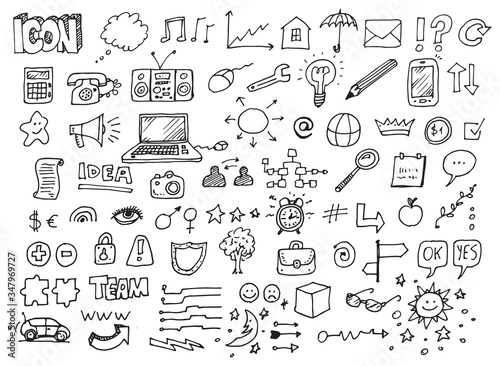 Hand drawn icon vector set over white background
