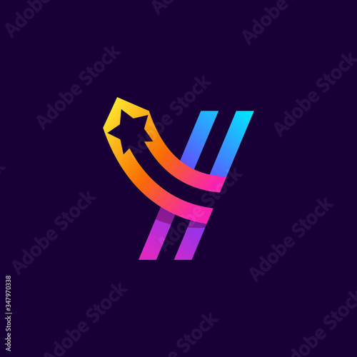 Letter Y logo with star inside. Vector parallel lines icon.