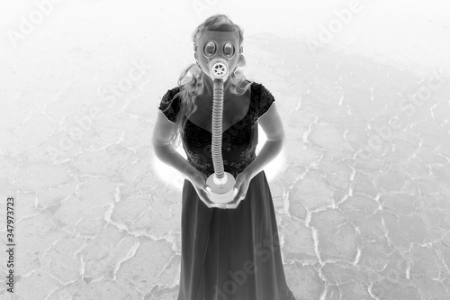 apocalypse. bride with gas mask.
