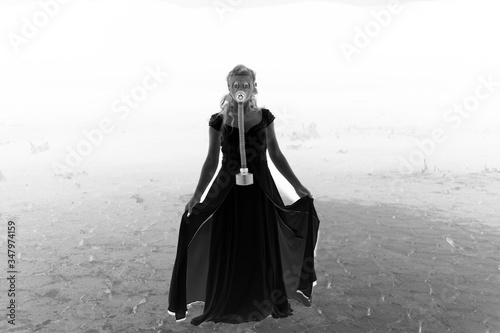 apocalypse. bride with gas mask.
