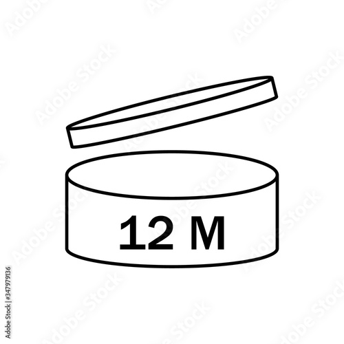 PAO cosmetics symbol 12M, Period after opening symbol 12M, vector illustration.