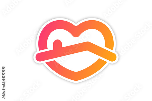 Stay Home Sticker. Coronavirus, Quarantine. Distancing measures to prevent virus spread. Stay at home text under house roof with hear icon on white background perfect for posts, news