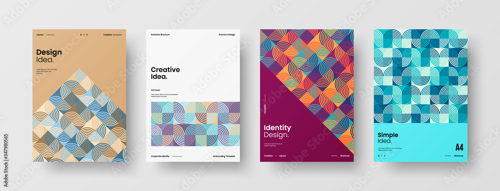 Company identity brochure template collection. Business presentation vector A4 vertical orientation front page mock up set. Corporate report cover abstract geometric illustration design layout bundle. Company identity brochure template collection. Business presentation vector A4 vertical orientation front page mock up set. Corporate report cover abstract geometric illustration design layout bundle.