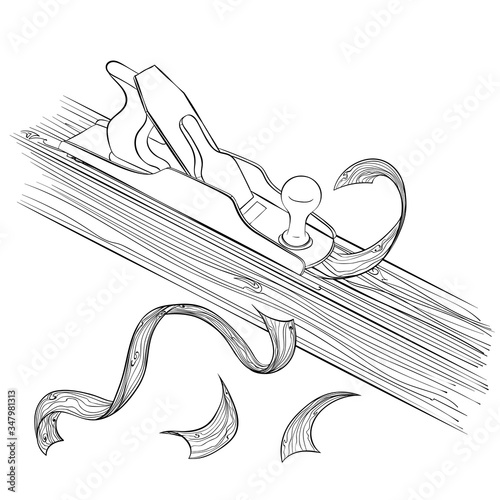 Wood plane or carpenter tool. Outline jack plane vector illustration isolated on white background. Carpenter design element hand tool for working with wood