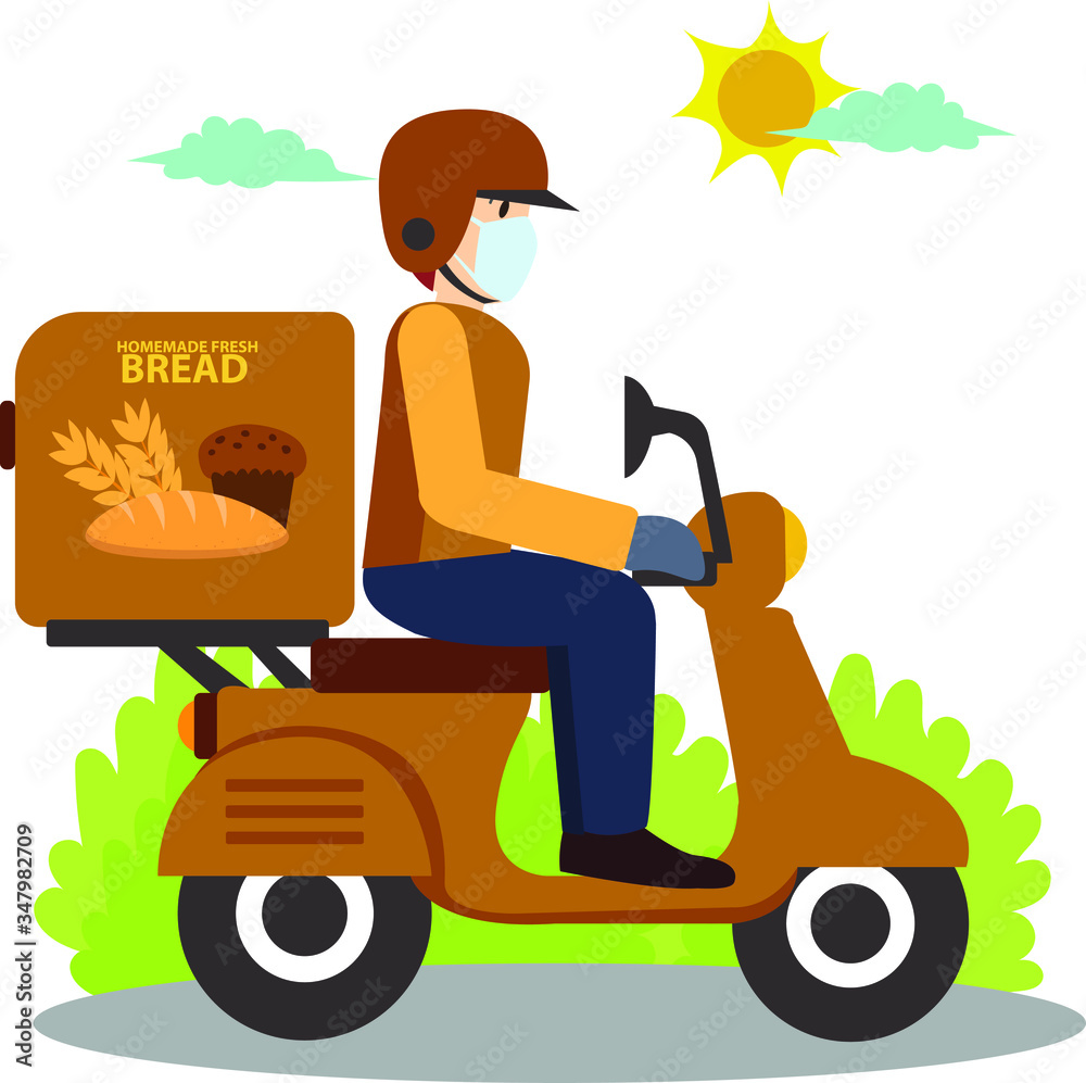 A delivery man delivering breads illustration